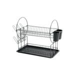 Escurridor negro de acero con 2 niveles para trastes