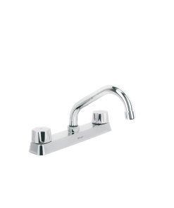 Mezcladora 8' Fregadero Cromo, Cuello Corto, Manerales Hexagonales, Diseño Básico para Resistencia, Marca Foset, Clave 49238