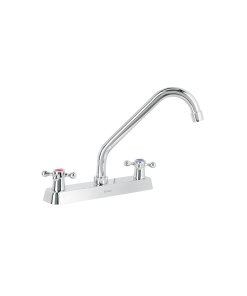 Mezcladora 8' Fregadero Cromo, Cuello Largo, Manerales Cruceta, Diseño Básico para Control de Temperatura, Marca Foset, Clave 45612