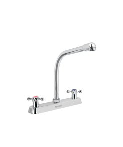 Mezcladora 8' Fregadero Cromo, Cuello Cobra, Manerales Cruceta, Diseño Básico para Comodidad y Resistencia, Marca Foset, Clave 45613