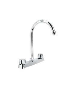 Mezcladora 8' Fregadero Cromo, Cuello Curvo, Manerales Hexagonales, Diseño Básico para Alta Durabilidad, Marca Foset, Clave 45615