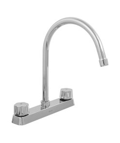 Mezcladora 8' Fregadero Cromo, Cuello Curvo, Cartucho de Compresión, Diseño Básico para Resistencia y Estilo, Marca Foset, Clave 45616