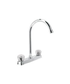 Mezcladora 8' Fregadero Cromo, Cuello Curvo, Manerales Acrílico, Diseño Básico para Estilo y Resistencia, Marca Foset, Clave 45617