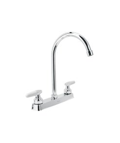 Mezcladora 8' Fregadero Cromo, Cuello Curvo, Manerales Cono, Diseño Básico para Uso Familiar, Marca Foset, Clave 45619