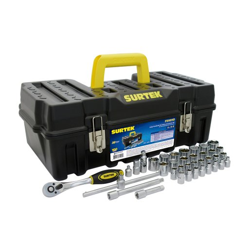 Juego de dados y accesorios cuadro de 3/8" combinado, 38 piezas, en caja Surtek F5101C