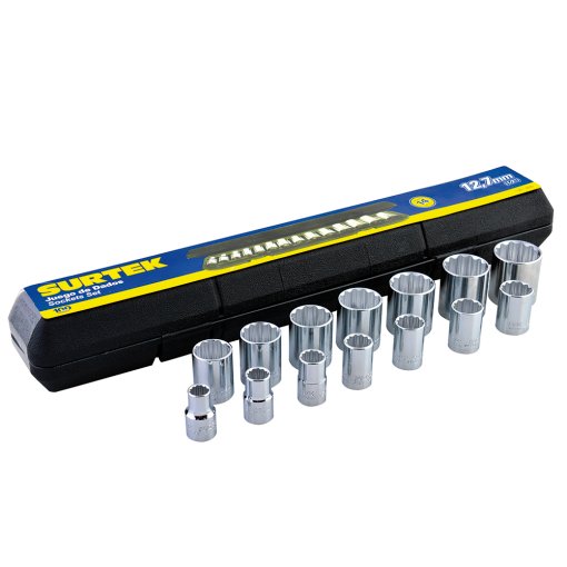 Juego de dados cuadro de 1/2" métricos, 12 puntas, 14 piezas Surtek F5800AM