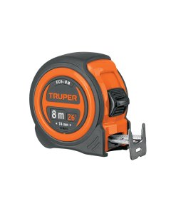 Flexómetro compacto Truper Profesional 8m - Tecnología anti-desgaste para mediciones extensas que mantiene la integridad de los números tras uso continuo (Clave 12774)
