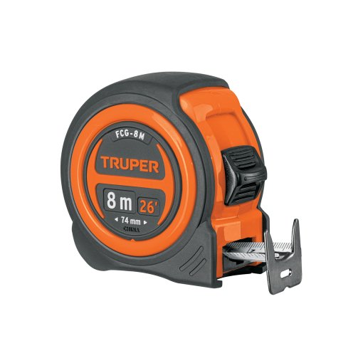 Flexómetro compacto Truper Profesional 8m - Tecnología anti-desgaste para mediciones extensas que mantiene la integridad de los números tras uso continuo (Clave 12774)