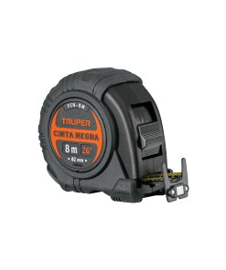 Flexómetro Truper BlackLine 8m - Tecnología de alta resistencia para obra civil que soporta las condiciones más exigentes sin perder exactitud (Clave 11747)