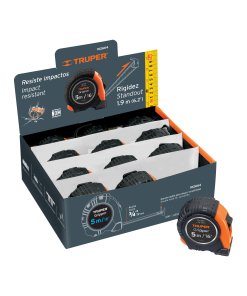 Flexómetro Gripper Truper Expositor 5m - Tecnología anti-deslizante para ferreterías que incluye display de 12 unidades para exhibición perfecta (Clave 102664)