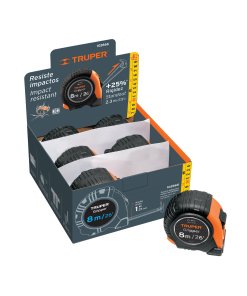 Flexómetro Gripper Truper Expositor 8m - Tecnología de sujeción segura para comercios que incluye display de 6 unidades de máxima calidad (Clave 102666)