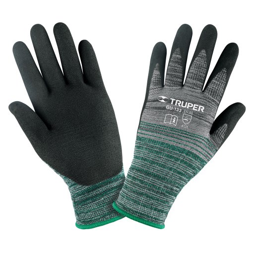 Guantes de nylon Truper Industrial Talla G - Tecnología de recubrimiento arenoso para construcción que combina resistencia y máxima sensibilidad táctil (Clave 17065)