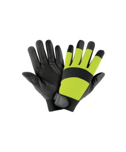Guantes mecánico Truper Alta Visibilidad - Tecnología de poliuretano verde para trabajo industrial que aumenta la seguridad visual y mejora la protección contra impactos (Clave 13194)