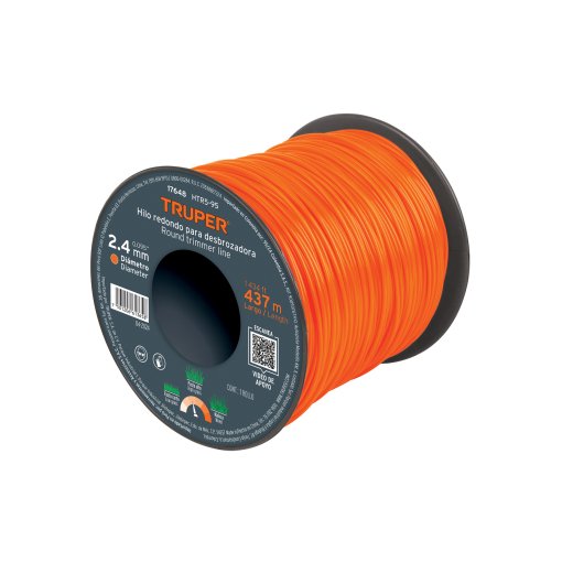 Hilo Redondo Truper para Desbrozadora 2.4mm x 437m - Tecnología de Carrete para Trabajos Extensos que Maximiza el Tiempo de Corte sin Interrupciones (Clave 17648)