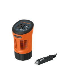 Inversor de corriente Truper Compacto 120W - Tecnología tipo vaso con doble puerto USB para vehículos que transforma corriente continua en alterna para dispositivos electrónicos (Clave 15725)