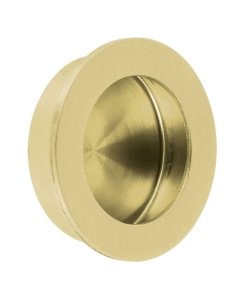 Jaladera de embutir circular No. 4, acabado latón brillante, estilo elegante para puertas exteriores, Hermex clave 48995