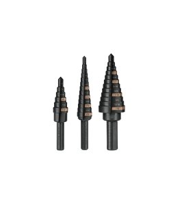 Juego de Brocas Escalonadas Truper 3 Piezas - Tecnología de Óxido Negro para Perforaciones Graduales que Elimina la Necesidad de Cambiar de Broca (Clave 100988)