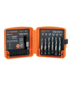 Juego de 6 brocas Truper HSS Tap&Drill - Tecnología combinada para metalurgia que perfora y crea roscas internas en una sola operación ahorrando tiempo (Clave 102335)