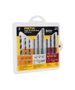 Juego de 9 brocas para metal, concreto y madera, ideal para perforaciones precisas en diferentes materiales, Pretul clave 20704