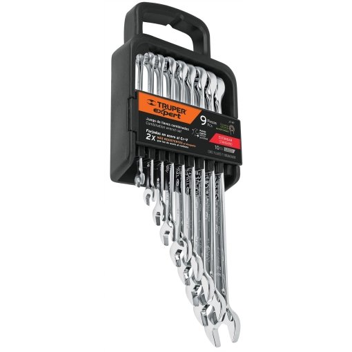 Juego de 9 Llaves Combinadas Extralargas Pulidas STD, ideal para trabajos mecánicos en espacios amplios, clave 15776 - Expert