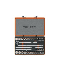 Juego de 42 herramientas Truper Profesional 1/2" - Tecnología de acero al cromo-vanadio para mecánica automotriz que resiste torques elevados y ofrece precisión en medidas estándar y métricas (Clave 13940)