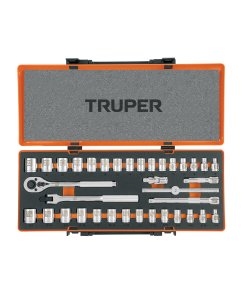 Juego de Herramientas Truper 36 Piezas Cuadro 3/8" - Tecnología Dual std y mm para Reparaciones Universales que Combina los Dos Sistemas de Medición Más Utilizados (Clave 13955)