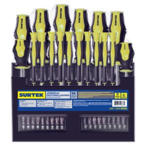 Juego de destornilladores con mango bimaterial en rack combinados, 36 piezas Surtek JDB36