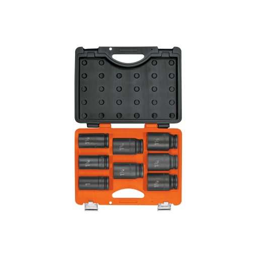 Juego de 8 Dados Largos Truper Cuadro 3/4" de Impacto 6 Puntas STD - Tecnología de Alcance Profundo para Mecánica Pesada que Combina Resistencia a Impactos y Acceso a Tuercas en Zonas Difíciles (Clave 100948)