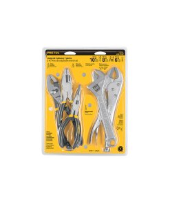 Juego de 4 pinzas y 1 llave ajustable, incluye herramientas básicas para trabajos de ajuste y sujeción, PRETUL, clave 22971.