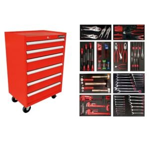 Juego industrial con organización modular de 6 gavetas 112 piezas, con gabinete EX27M6 Urrea JI112
