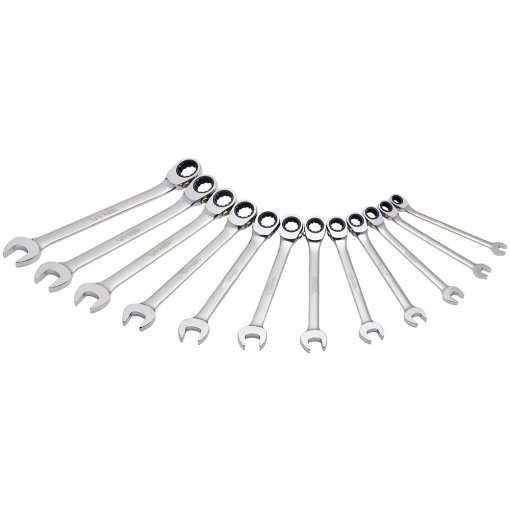 Juego de llaves combinadas pulido espejo de matraca spline métricas, 12 puntas, 12 piezas Urrea JLMC12M