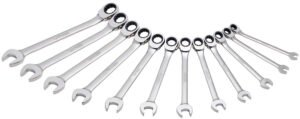 Juego de llaves combinadas pulido espejo de matraca spline reversible métricas, 12 piezas Urrea JLMC12MR