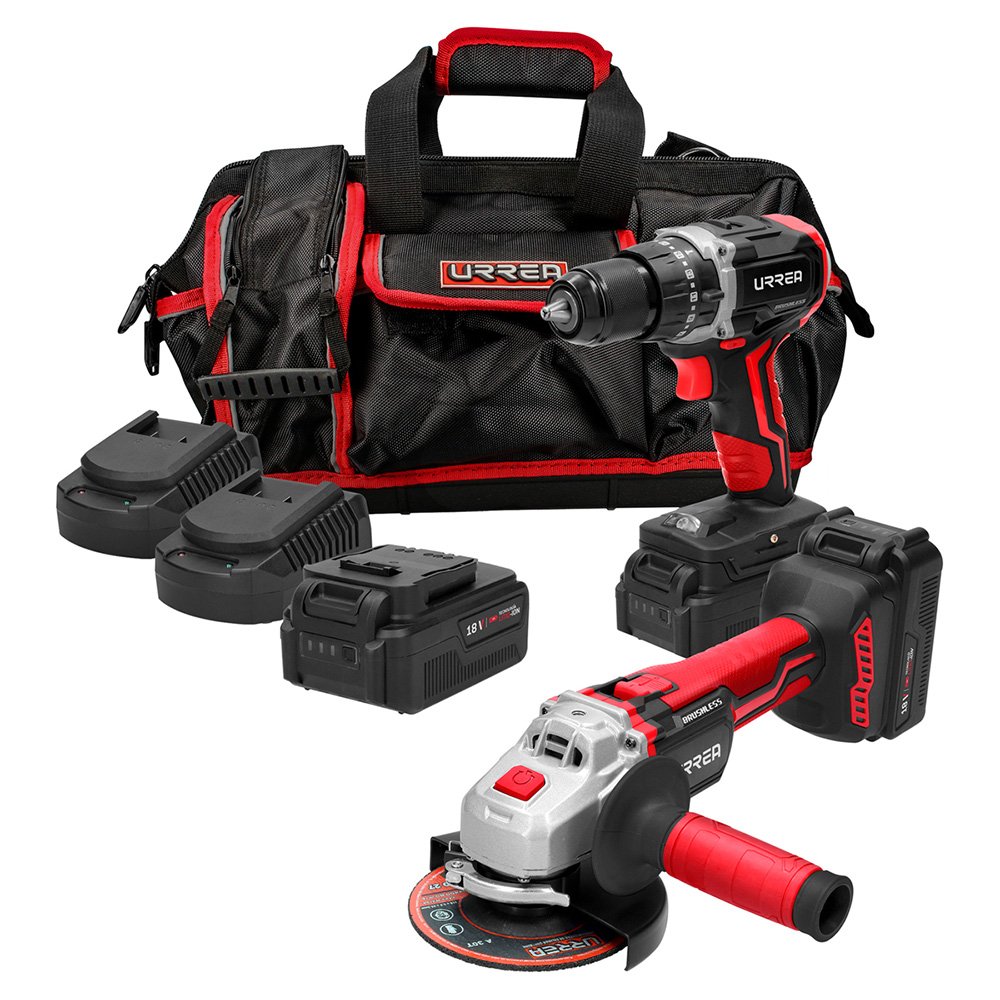 Juego de rotomartillo y esmeriladora a batería Litio-ion 18 V, 3 piezas Urrea JPI06