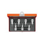 Juego de 7 dados cuadro 1/2' punta torx, estuche metálico