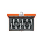 Juego de 10 dados cuadro 3/8' punta torx, estuche metálico