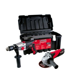 Juego de rotomartillo y esmeriladora angular con accesorios, 3 piezas con caja plástica Urrea JPU01