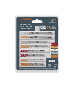 Juego Truper Profesional de 16 Seguetas para Caladora - Tecnología de Corte Recto con Zanco "U" para Aplicaciones Diversas que Adapta a Diferentes Marcas de Caladoras (Clave 16129)