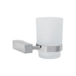 Portavaso cepillero con vaso de vidrio, cromo, FOSET KUBO