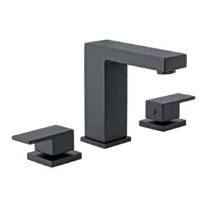 Mezcladora para Lavabo con Taladros Separados, Acabado Negro, Estilo Moderno y Duradero, Marca Foset Kubo, Clave 44259