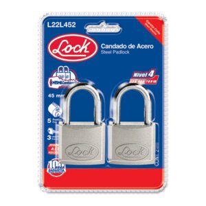 Juego de candados de acero largos 45 mm, llave estándar, 2 piezas Lock L22L452