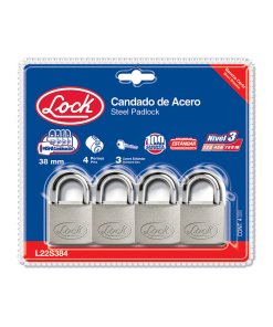 Juego de candados de acero cortos 38 mm, llave estándar, 4 piezas Lock L22S384