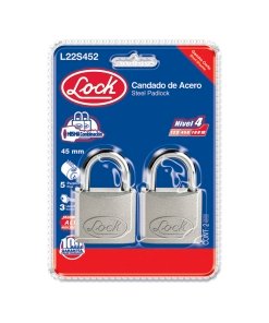 Juego de candados de acero cortos 45 mm, llave estándar, 2 piezas Lock L22S452
