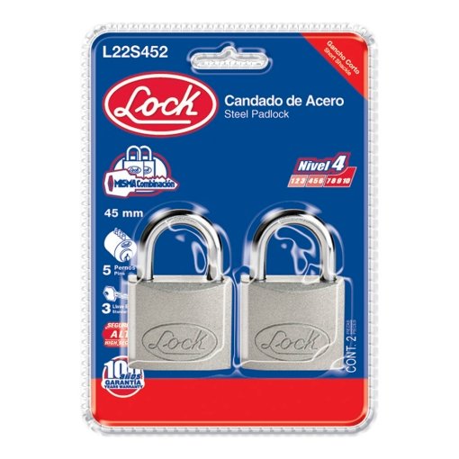 Juego de candados de acero cortos 45 mm, llave estándar, 2 piezas Lock L22S452