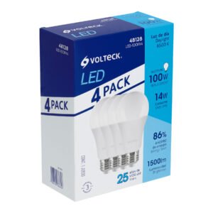 Pack 4 focos LED 14W (100W) A19, 6500K blanca fría, 1500 lm