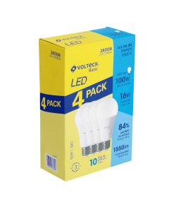 Pack de 4 lámparas LED Volteck A19 16 W (equiv. 100 W) luz de día - Tecnología de iluminación intensiva para espacios amplios que combina máxima claridad con consumo energético revolucionariamente bajo (Clave 28008)