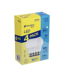 Pack Volteck 4 Lámparas LED A19 6W (40W eq) Luz Día - Solución Económica para Iluminación General con Bajo Consumo (Clave 28004)