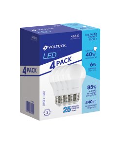 Pack Volteck 4 Lámparas LED A19 6W (40W eq) Luz Día - Versión Mejorada para Iluminación Clara y Natural (Clave 48513)