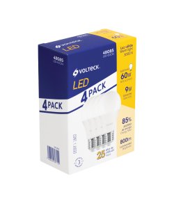 Pack Volteck 4 Lámparas LED A19 9W (60W eq) Luz Cálida - Alto Rendimiento con Tono Agradable para Ambientes Relajados (Clave 48085)
