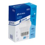 Pack 4 focos LED 9W (60W) A19, 6500K blanca fría, 800 lm