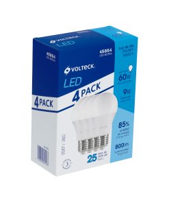 Pack Volteck 4 Lámparas LED A19 9W (60W eq) Luz Día - Tecnología Avanzada para Iluminación Intensa y Natural (Clave 46864)